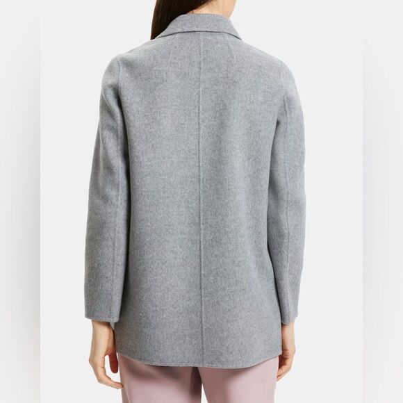 Theory Sileena Open Front Coat in Double-Face Wool-Cashmere - Gray Melange - Picture 3 of 4